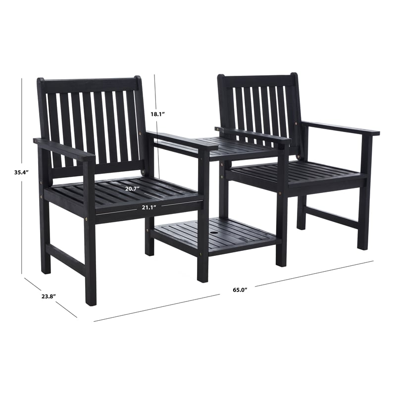 Safavieh Brea Twin Seat Wood Bench in Black