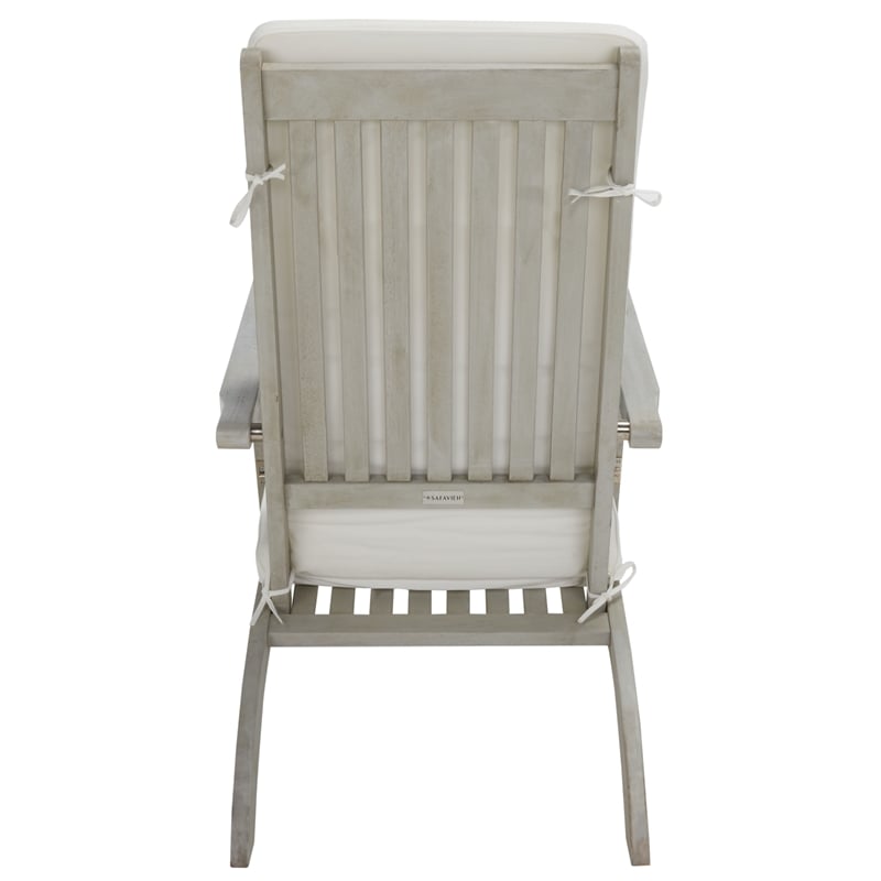 Safavieh Palmdale Wood and Fabric Lounge Chair in Gray / Beige / Navy