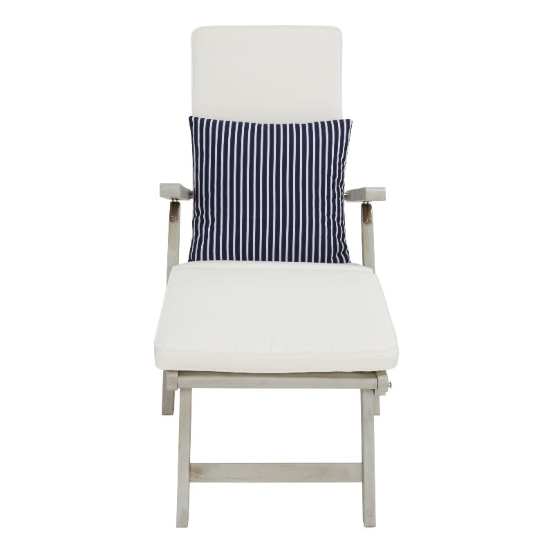 Safavieh Palmdale Wood and Fabric Lounge Chair in Gray / Beige / Navy