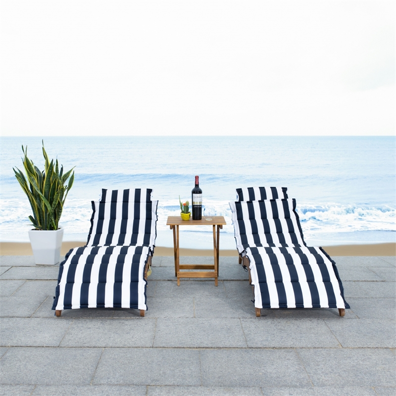 Safavieh Pacifica 3 Piece Wood Lounge Set in Natural / Navy