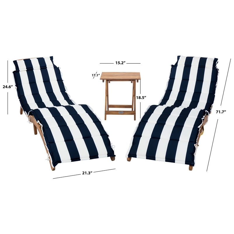 Safavieh Pacifica 3 Piece Wood Lounge Set in Natural / Navy