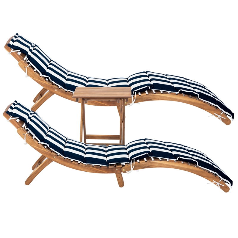 Safavieh Pacifica 3 Piece Wood Lounge Set in Natural / Navy