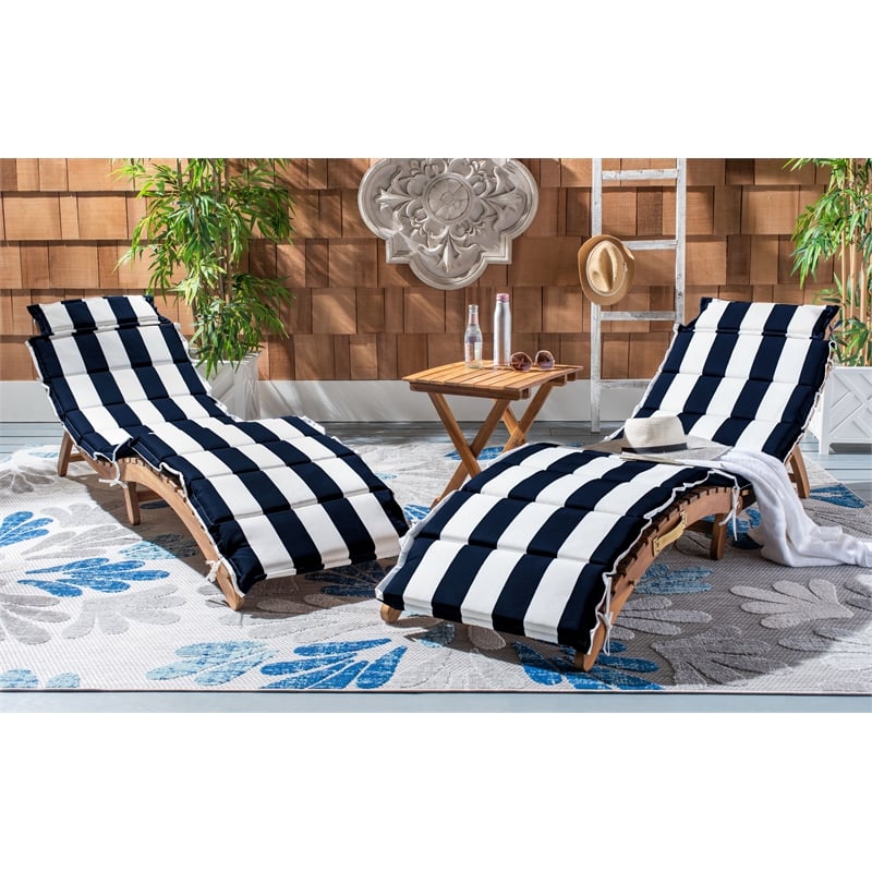 Safavieh Pacifica 3 Piece Wood Lounge Set in Natural / Navy