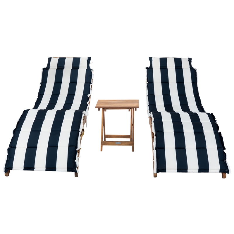 Safavieh Pacifica 3 Piece Wood Lounge Set in Natural / Navy