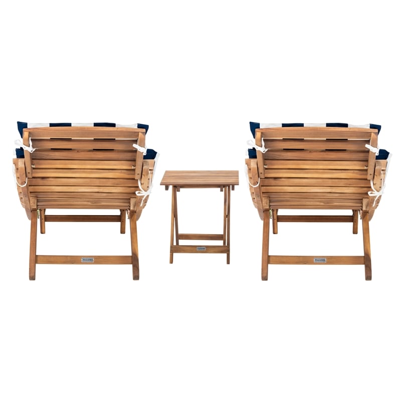 Safavieh Pacifica 3 Piece Wood Lounge Set in Natural / Navy