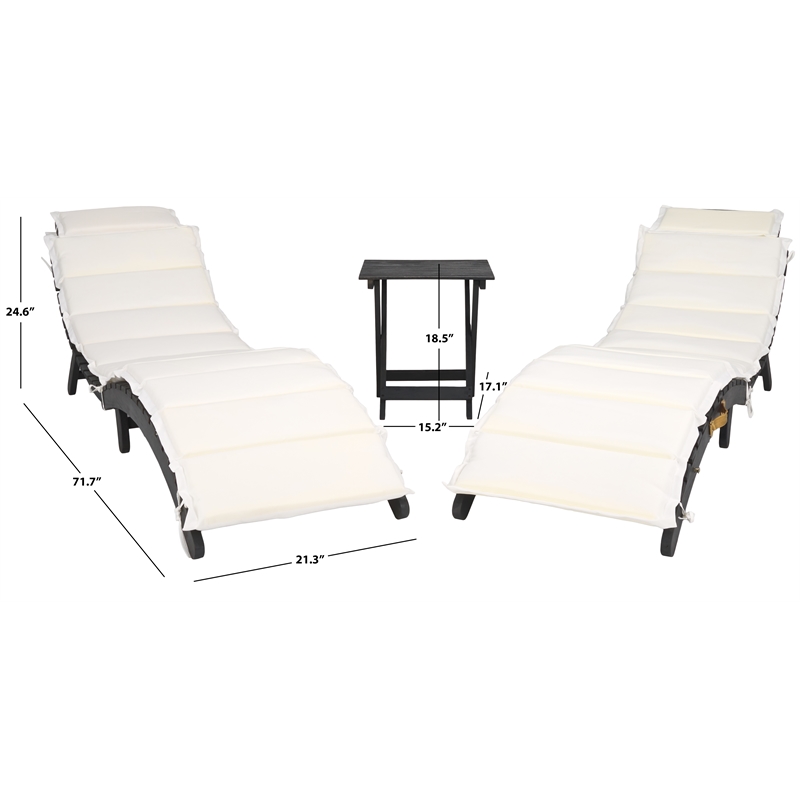 Safavieh Pacifica 3 Piece Wood Lounge Set in Black / Beige