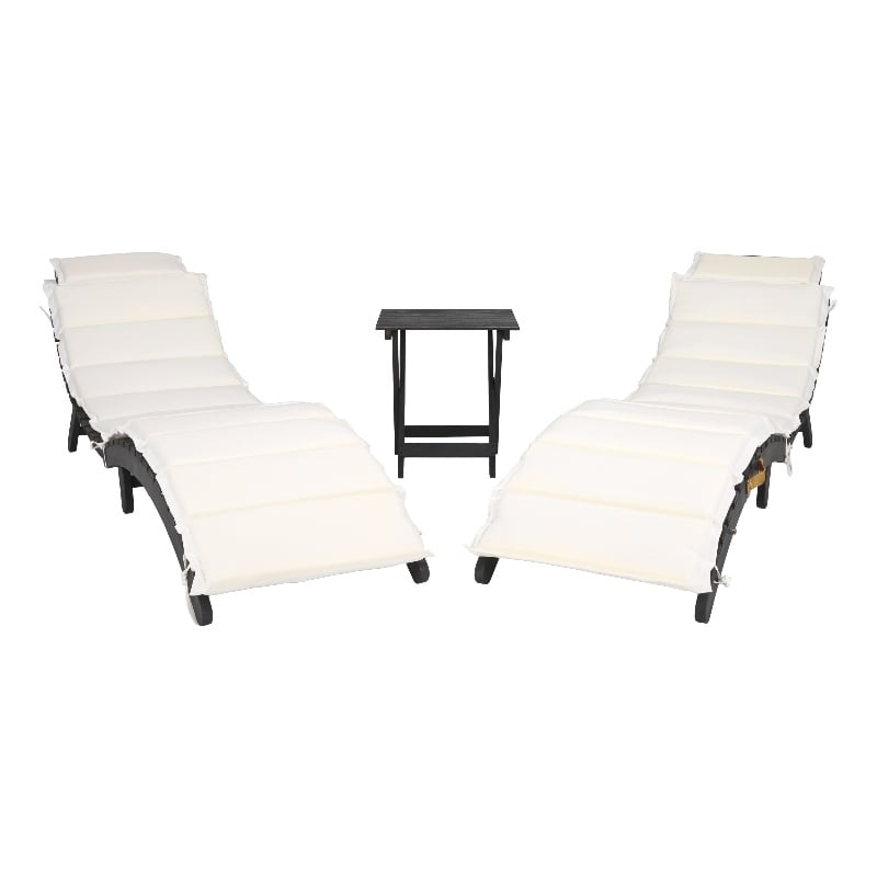Safavieh Pacifica 3 Piece Wood Lounge Set in Black / Beige