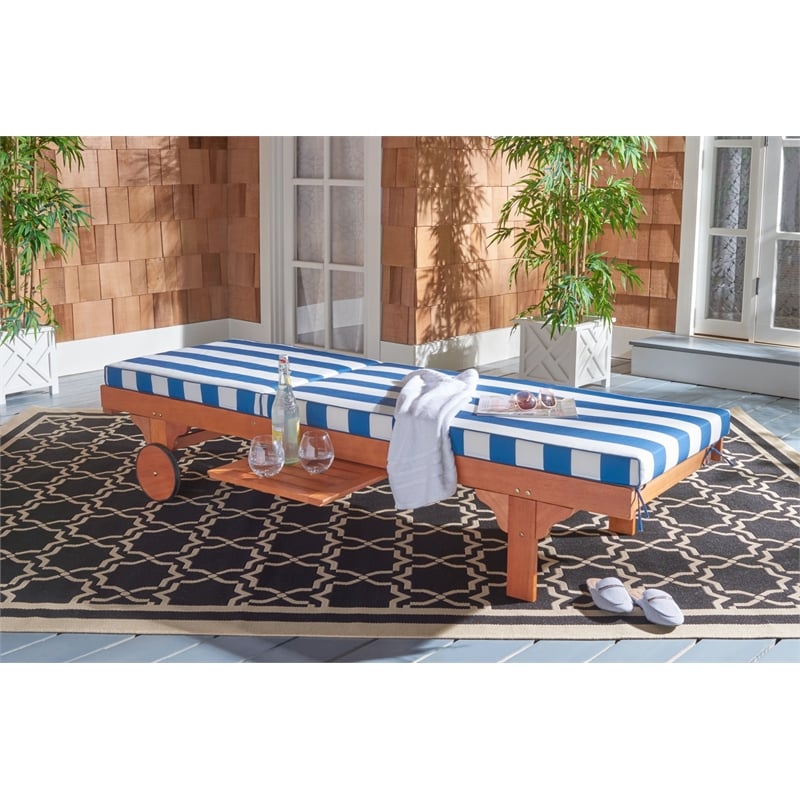 Safavieh Pacifica 3 Piece Wood Lounge Set in Natural / Royal Blue
