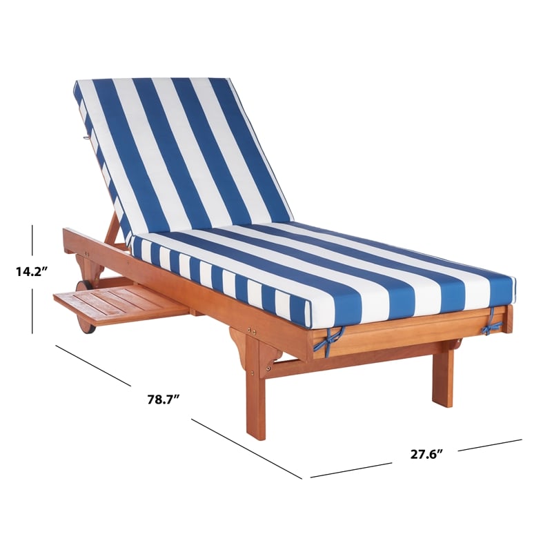 Safavieh Pacifica 3 Piece Wood Lounge Set in Natural / Royal Blue