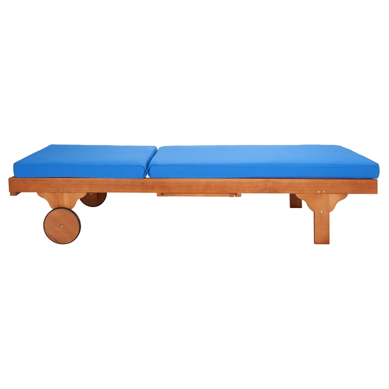 Safavieh Newport Wood Lounge Chair in Natural / Blue