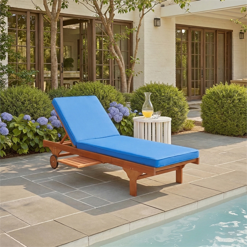 Safavieh Newport Wood Lounge Chair in Natural / Blue