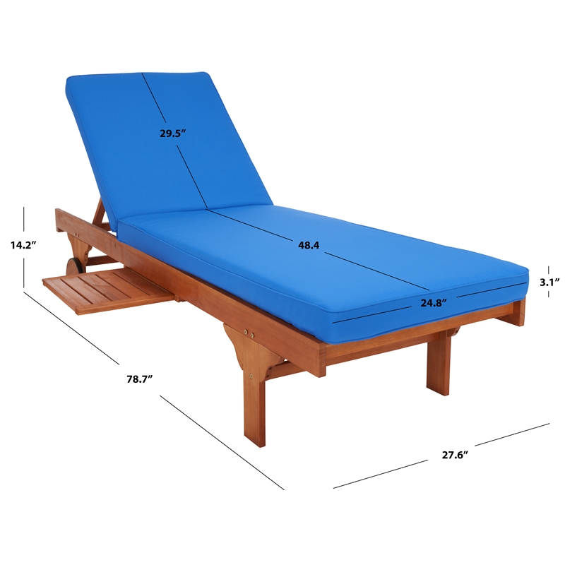 Safavieh Newport Wood Lounge Chair in Natural / Blue