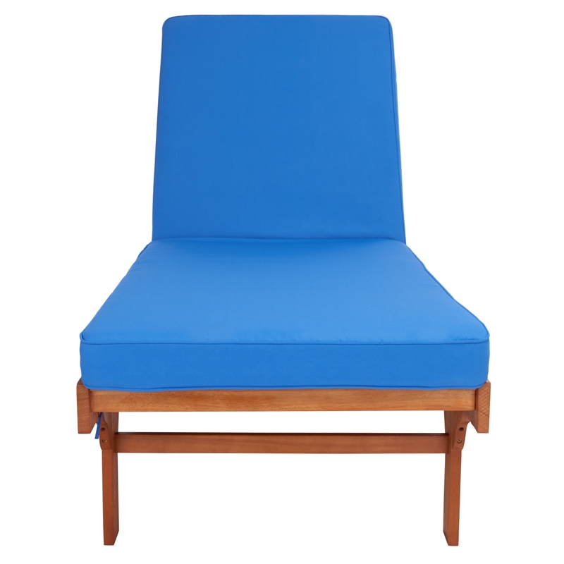 Safavieh Newport Wood Lounge Chair in Natural / Blue