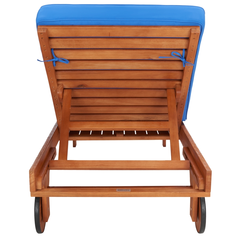 Safavieh Newport Wood Lounge Chair in Natural / Blue