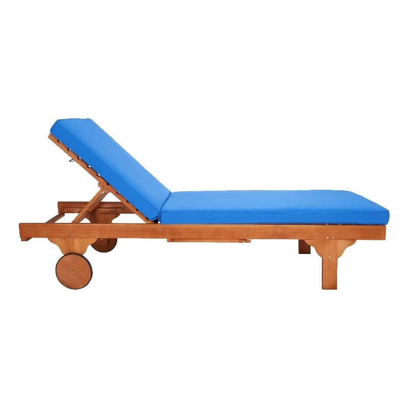 Safavieh Newport Wood Lounge Chair in Natural / Blue