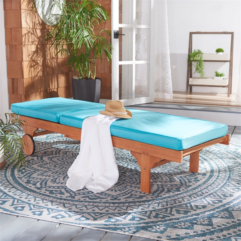 Safavieh Newport Wood Lounge Chair in Natural / Aqua