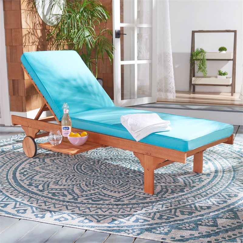 Safavieh Newport Wood Lounge Chair in Natural / Aqua