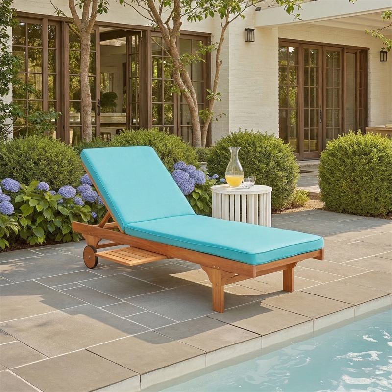 Safavieh Newport Wood Lounge Chair in Natural / Aqua