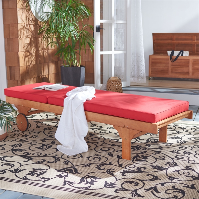 Safavieh Newport Wood Lounge Chair in Natural / Red