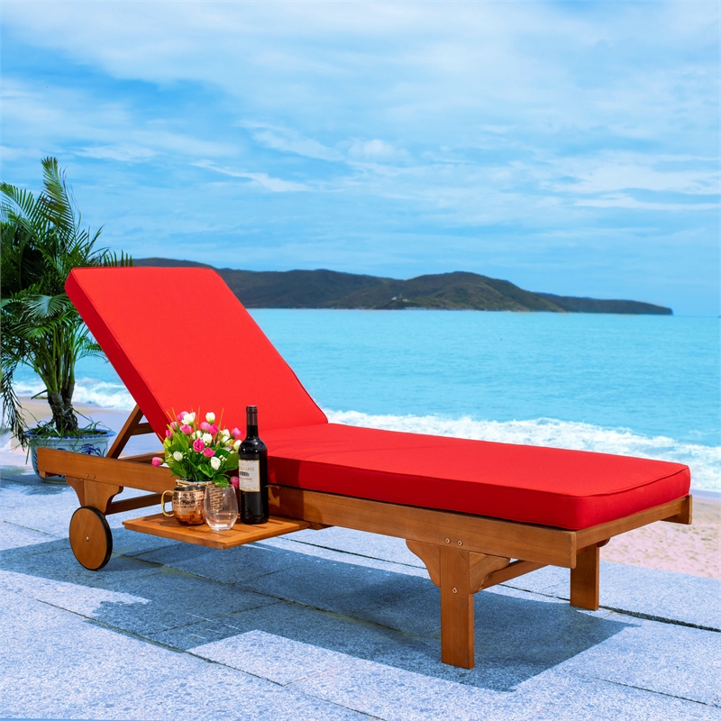 Safavieh Newport Wood Lounge Chair in Natural / Red