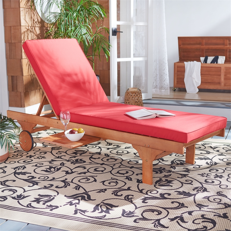 Safavieh Newport Wood Lounge Chair in Natural / Red