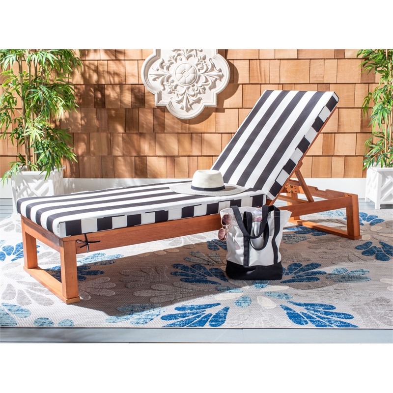 Safavieh Solano Wood and Fabric Sunlounger in Natural / Black