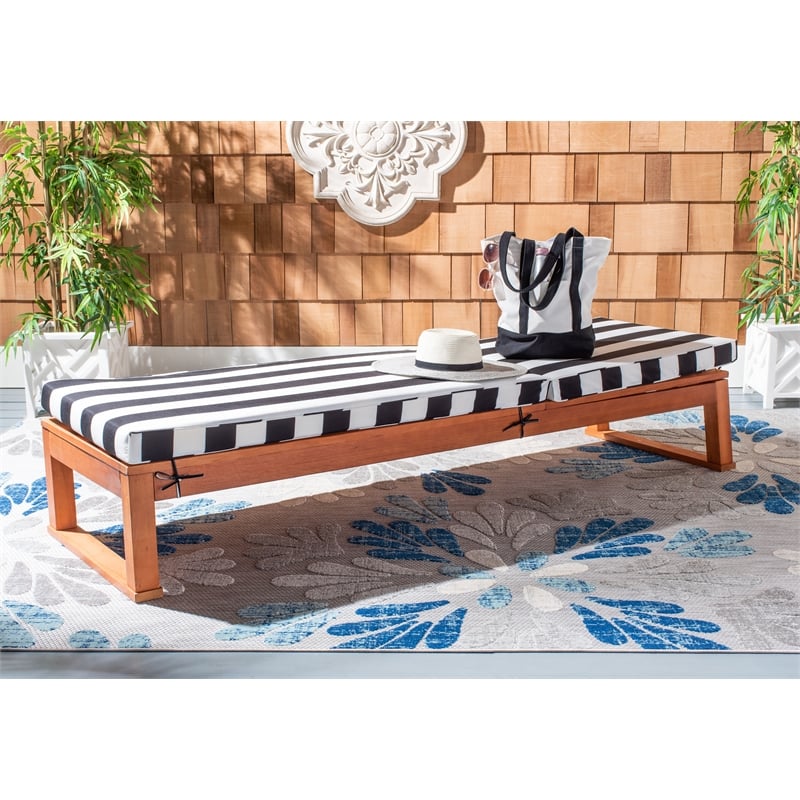Safavieh Solano Wood and Fabric Sunlounger in Natural / Black