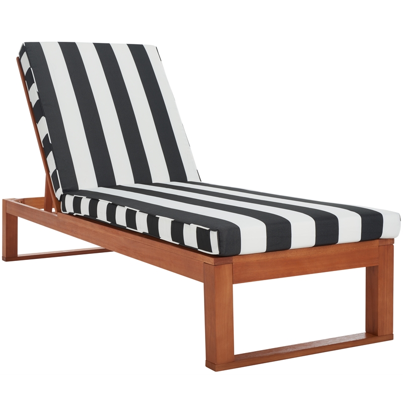 Safavieh Solano Wood and Fabric Sunlounger in Natural / Navy