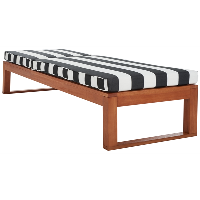 Safavieh Solano Wood and Fabric Sunlounger in Natural / Navy