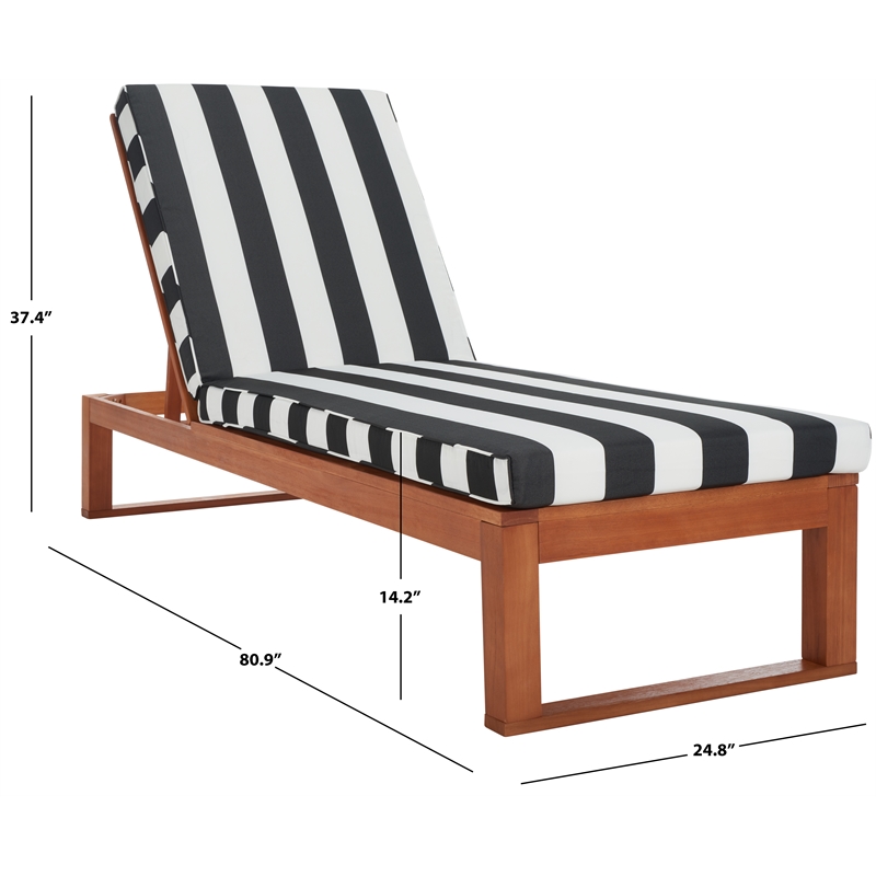 Safavieh Solano Wood and Fabric Sunlounger in Natural / Navy