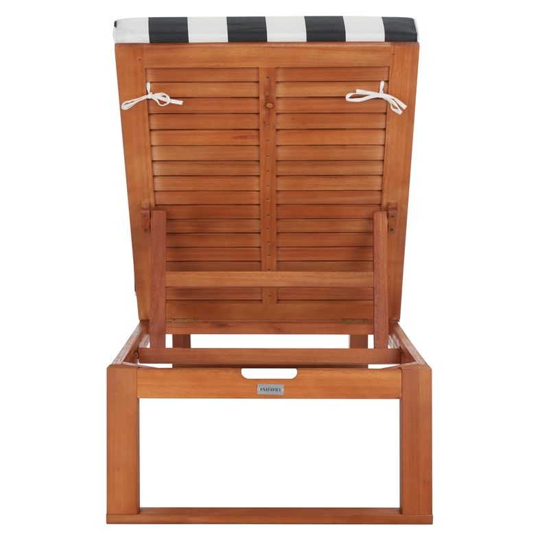 Safavieh Solano Wood and Fabric Sunlounger in Natural / Navy