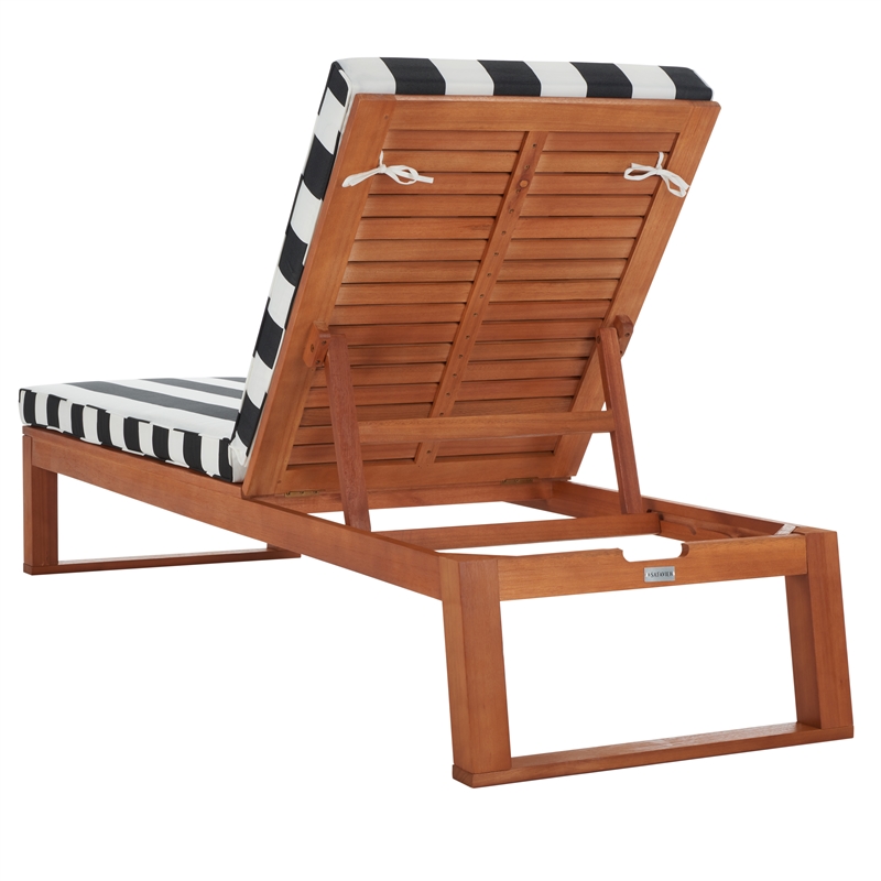 Safavieh Solano Wood and Fabric Sunlounger in Natural / Navy