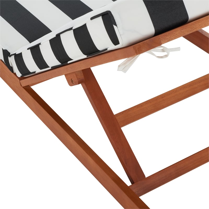 Safavieh Solano Wood and Fabric Sunlounger in Natural / Navy