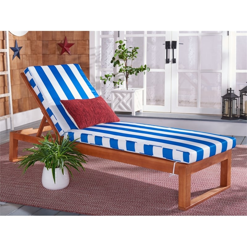 Safavieh Solano Wood and Fabric Sunlounger in Natural / Royal Blue