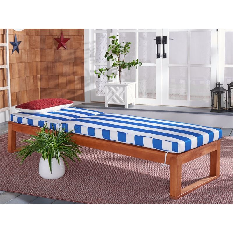 Safavieh Solano Wood and Fabric Sunlounger in Natural / Royal Blue