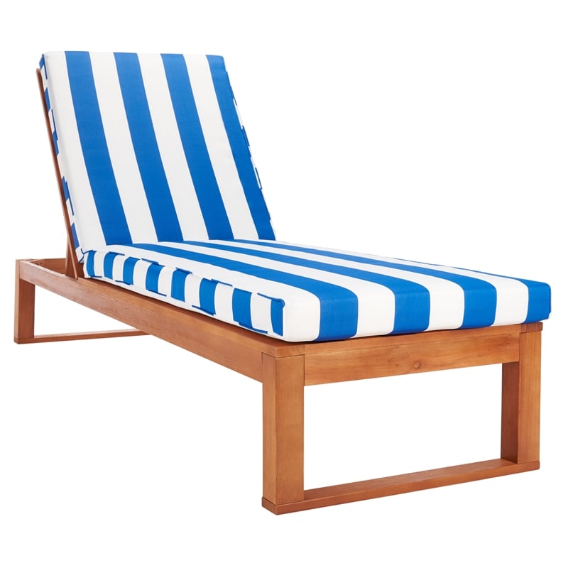 Safavieh Solano Wood and Fabric Sunlounger in Natural / Royal Blue