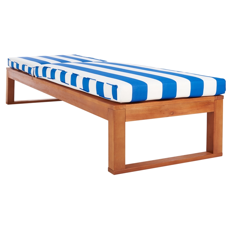 Safavieh Solano Wood and Fabric Sunlounger in Natural / Royal Blue