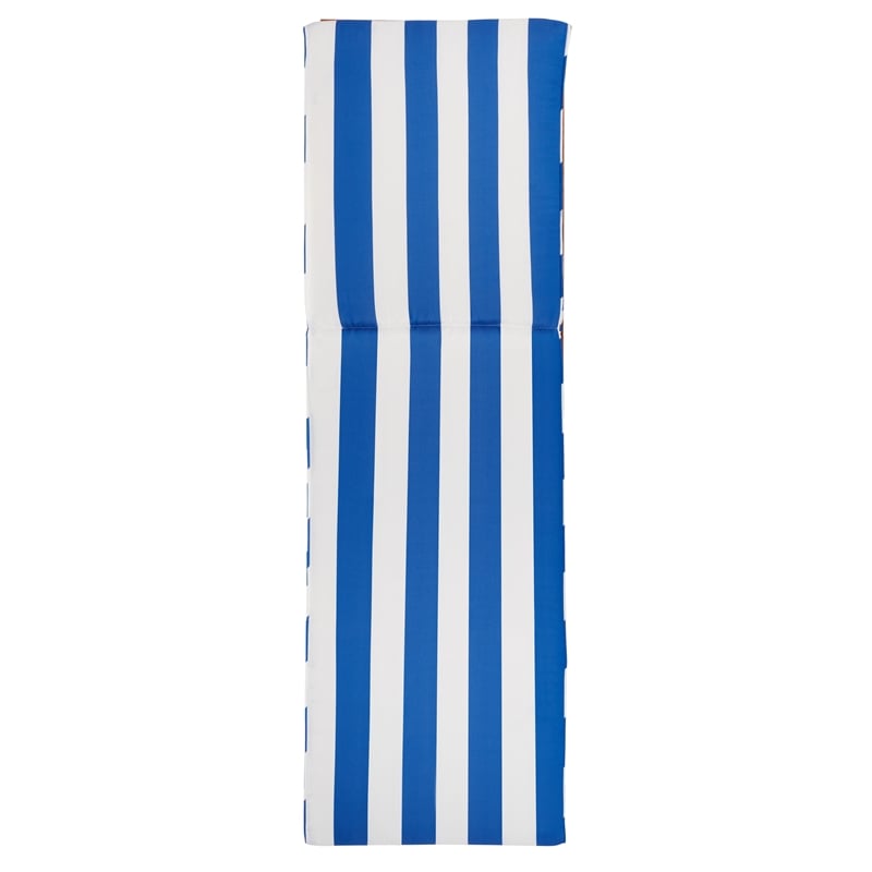 Safavieh Solano Wood and Fabric Sunlounger in Natural / Royal Blue