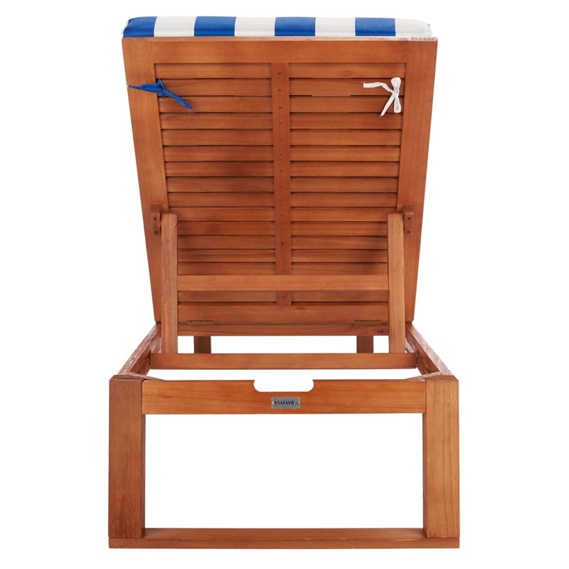 Safavieh Solano Wood and Fabric Sunlounger in Natural / Royal Blue
