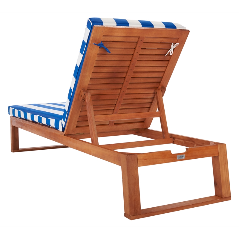 Safavieh Solano Wood and Fabric Sunlounger in Natural / Royal Blue