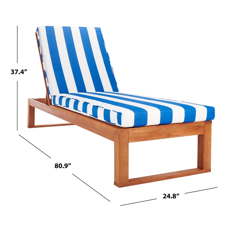 Safavieh Solano Wood and Fabric Sunlounger in Natural / Royal Blue
