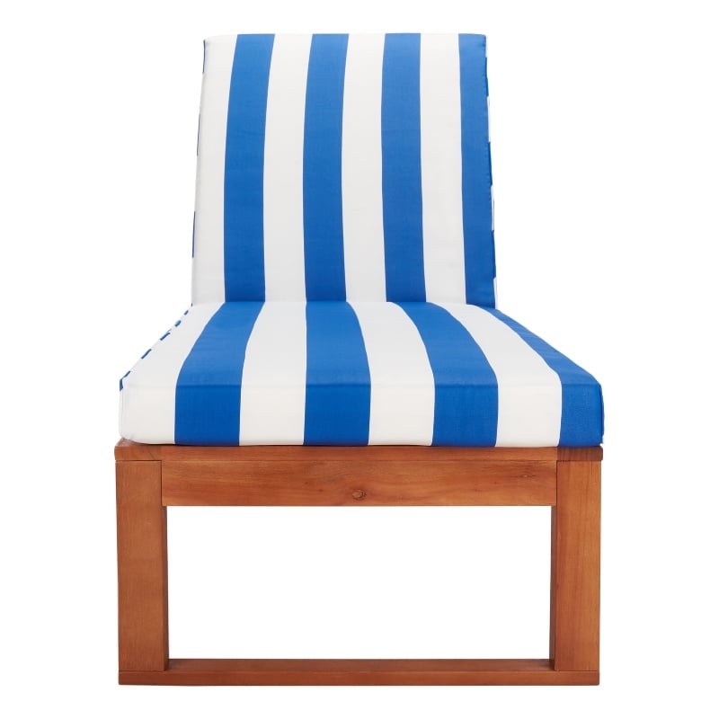Safavieh Solano Wood and Fabric Sunlounger in Natural / Royal Blue