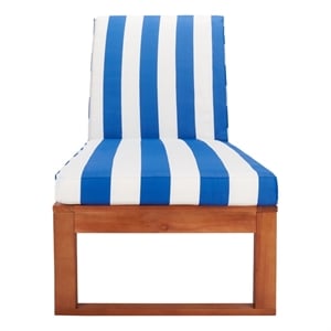 Safavieh Solano Wood and Fabric Sunlounger in Natural / Royal Blue
