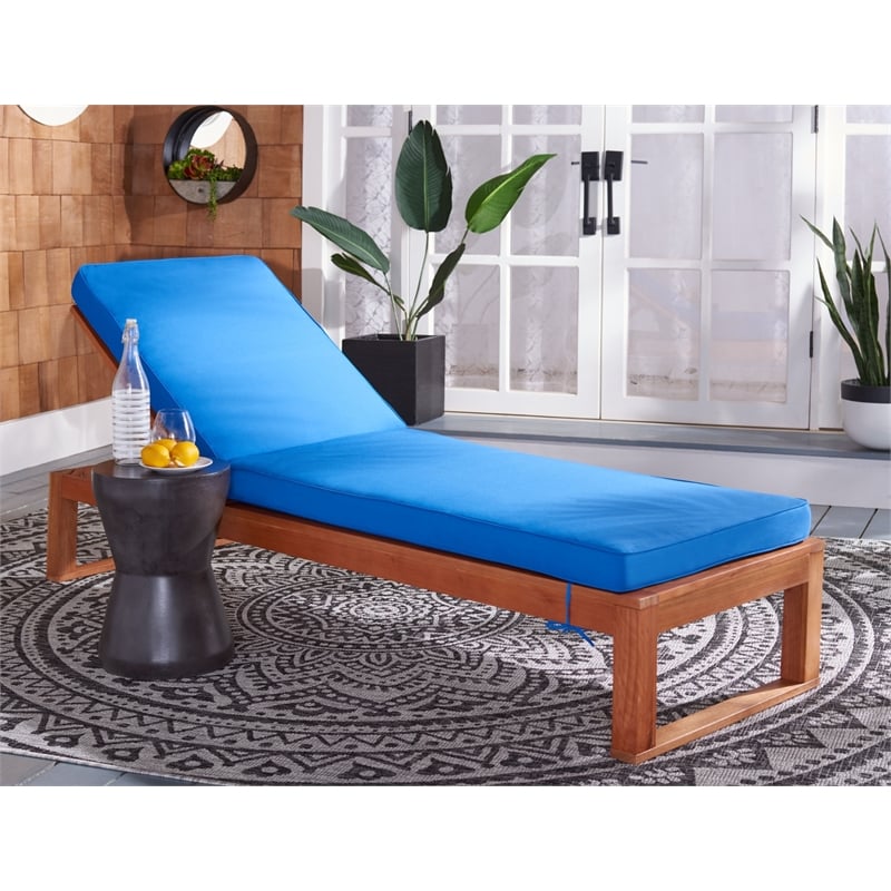 Safavieh Solano Wood and Fabric Sunlounger in Natural / Royal Blue