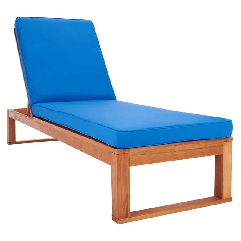 Safavieh Solano Wood and Fabric Sunlounger in Natural / Royal Blue