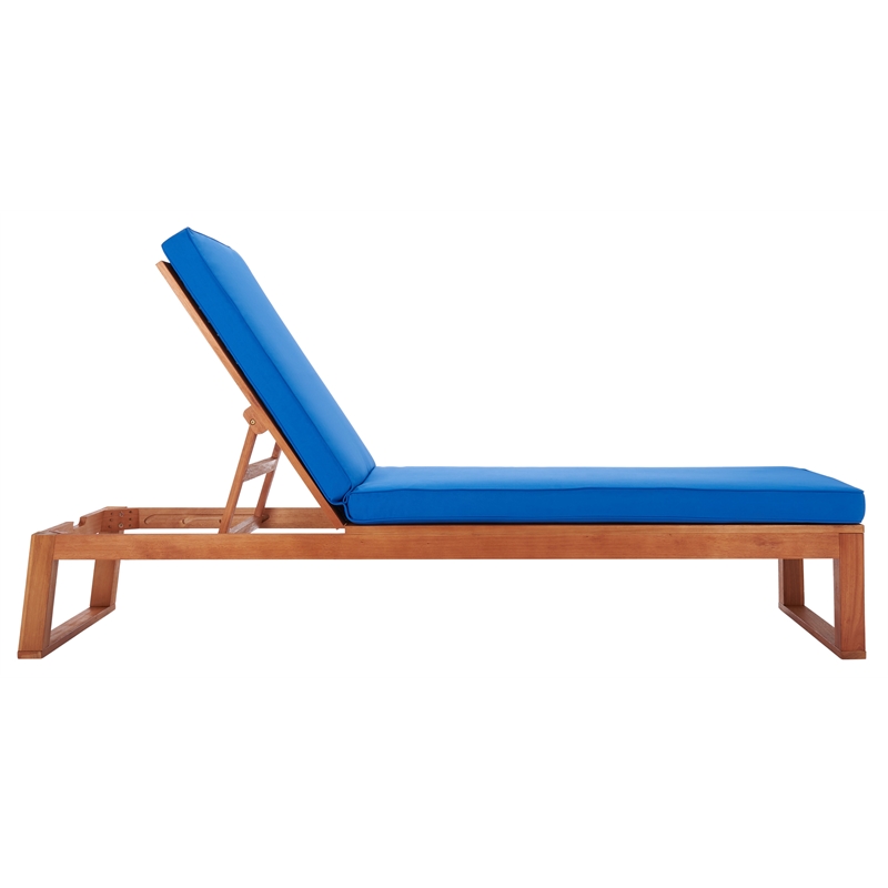 Safavieh Solano Wood and Fabric Sunlounger in Natural / Royal Blue