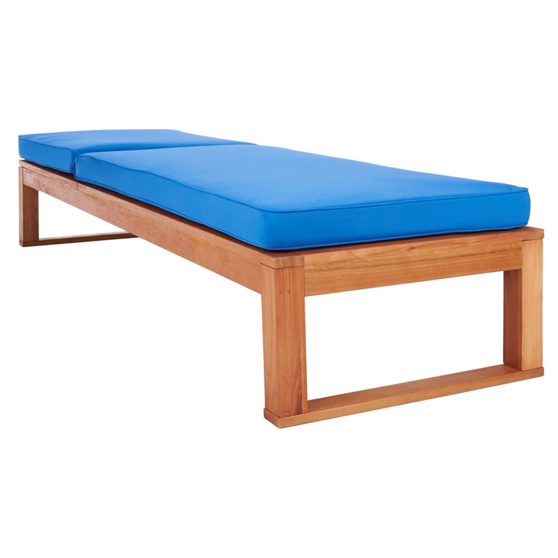 Safavieh Solano Wood and Fabric Sunlounger in Natural / Royal Blue