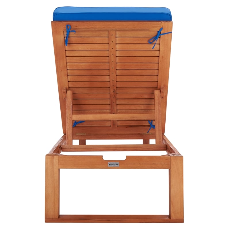 Safavieh Solano Wood and Fabric Sunlounger in Natural / Royal Blue