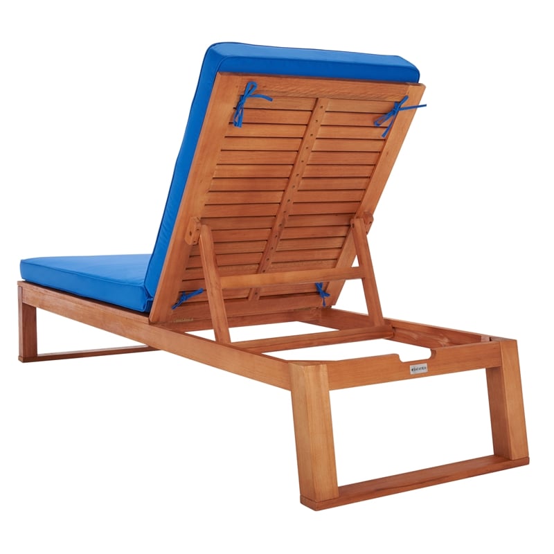 Safavieh Solano Wood and Fabric Sunlounger in Natural / Royal Blue