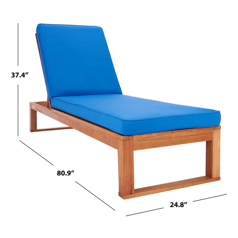 Safavieh Solano Wood and Fabric Sunlounger in Natural / Royal Blue